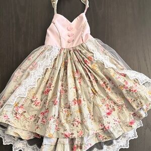 Dollcake Pink and Cream Floral Dress with Lace
